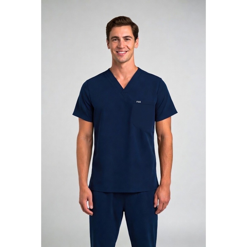 FIGS Mens Leon Scrub Top Navy Blue Technical Collection V-Neck XL